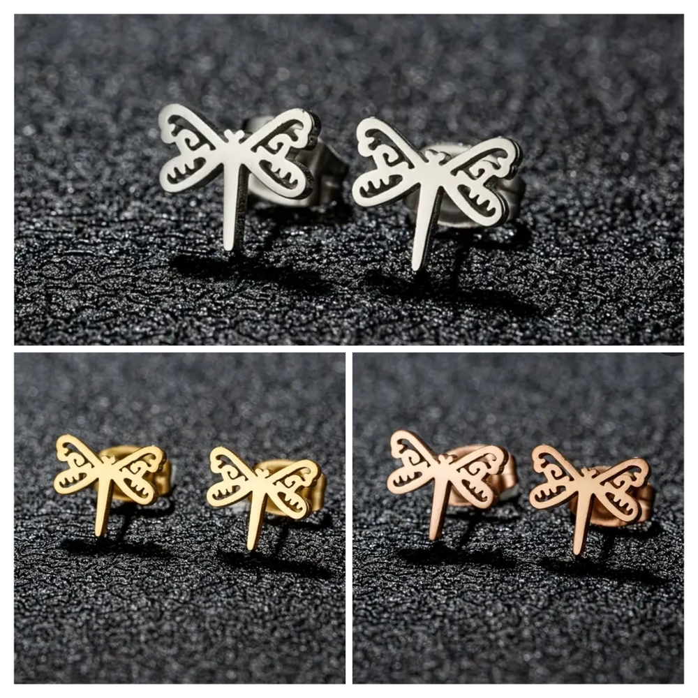 4 for $24 | Dragonfly Stainless Steel Stud Earrings